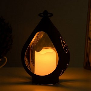 Светодиодная свеча в подсвечнике RISALUX «Фонарь средний», LED-ночник, от батареек 3xААА, чёрный, 15x8.5x22 см