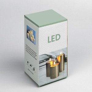 Светодиодная свеча серебристая, 7 x 15 x 7 см, пластик, батарейки ААх2 (не в комплекте), свечение тёплое белое