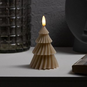 Светодиодная свеча «Ёлка бежевая» 8 x 14.5 x 8 см, воск, батарейка CR2032, свечение тёплое белое