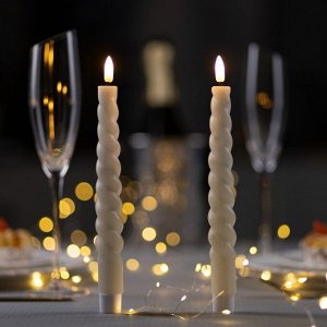 Набор светодиодных витых свечей, белые, 2 x 25 x 2 см, пластик, воск, батарейки АААх2 (не в комплекте), свечение тёплое белое, 2 шт.
