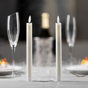 Набор светодиодных свечей, белые, 2 x 25 x 2 см, пластик, воск, батарейки АААх2 (не в комплекте), свечение тёплое белое, 2 шт.