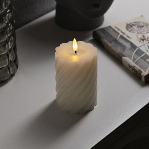 Светодиодная свеча витая белая, 7.5 x 12.5 x 7.5 см, пластик, воск, батарейки АААх2 (не в комплекте), свечение тёплое белое