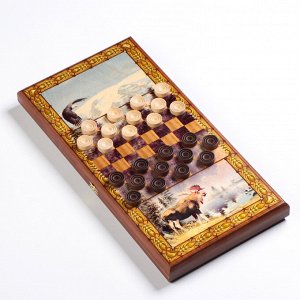 Нарды "Медведь", деревянная доска 50 х 50 см, с полем для игры в шашки