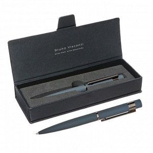 Ручка шариковая поворотная, 1.0 мм, BrunoVisconti VERONA, стержень синий, металлический корпус Soft Touch серый, в футляре из экокожи