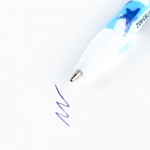 Ручка шариковая синяя паста 0.5 мм с колпачком «Танки» пластик