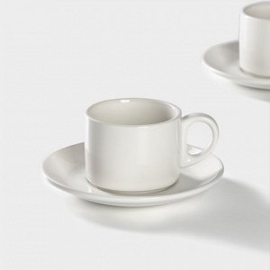 Набор чайный фарфоровый Magistro Basic bistro, 4 предмета: 2 чашки 200 мл, 2 блюдца d=15 см, цвет белый