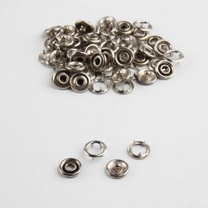 Кнопки рубашечные, открытые, с установщиком, d = 10 мм, 15 шт, цвет серебряный