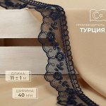 Кружево на сетке, 40 мм * 11 ± 1 м, цвет тёмно-синий