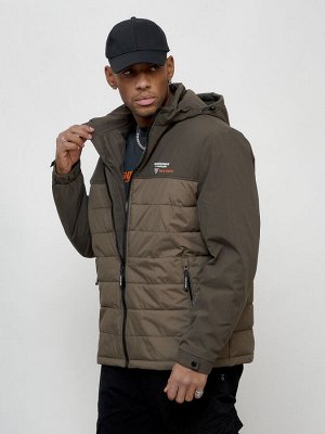 Куртка молодежная мужская весенняя с капюшоном коричневого цвета 7306K