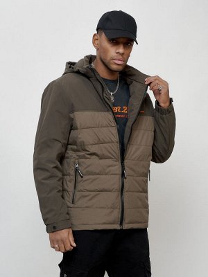 Куртка молодежная мужская весенняя с капюшоном коричневого цвета 7306K