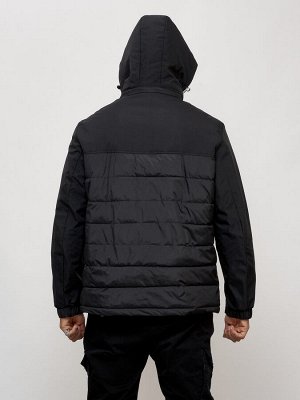 Куртка молодежная мужская весенняя с капюшоном черного цвета 7306Ch