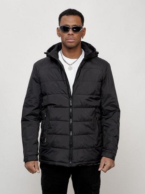 Куртка молодежная мужская весенняя с капюшоном черного цвета 7317Ch