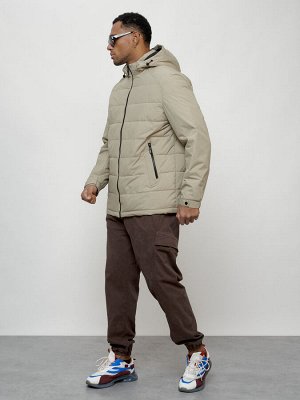 Куртка молодежная мужская весенняя с капюшоном бежевого цвета 7317B