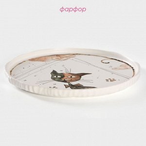 Тарелка обеденная Доляна «Коты-аристократы», d=26.5 см, фарфор, белая