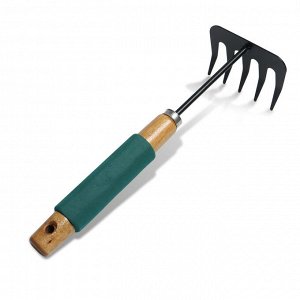 Грабли малые Greengo, прямые, 5 зубцов, длина 29 см, металл, деревянная ручка с поролоном
