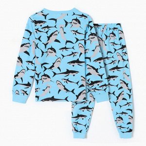 Пижама для мальчиков, цвет голубой/акулы, рост