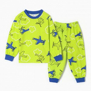 Пижама для мальчиков, цвет зелёный/самолетики, рост