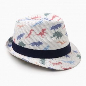 Шляпа для мальчиков "Динозаврики" MINAKU, р-р 52-54, цв. белый
