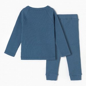 Комплект детский (лонгслив, штанишки), цвет тёмно-голубой, рост