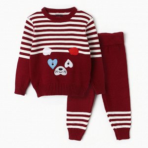 Комплект вязаный детский (джемпер, брюки), цвет бордовый, рост 86