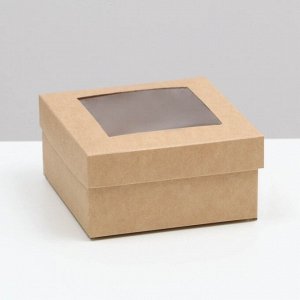 Коробка складная, крышка - дно, с окном, крафт, 10x10x5 см