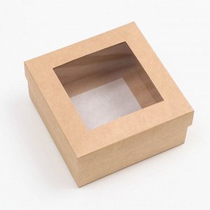 Коробка складная, крышка - дно, с окном, крафт, 10x10x5 см