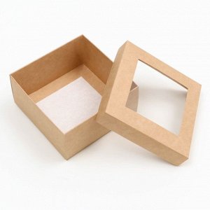 Коробка складная, крышка - дно, с окном, крафт, 10x10x5 см
