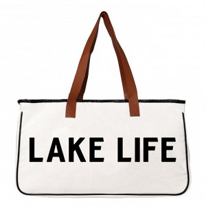 Пляжная холщовая сумка, с надписью "Lake life", цвет бежевый