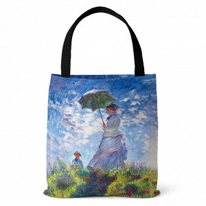 Пляжная холщовая сумка, принт "женщина с зонтом", цвет синий/зеленый