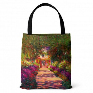 Пляжная холщовая сумка, принт "сад", цвет зеленый/розовый