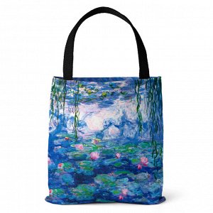 Пляжная холщовая сумка, принт "водяные лилии", цвет синий