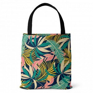 Пляжная холщовая сумка, принт "листья", цвет зеленый/розовый
