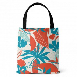 Пляжная холщовая сумка, принт "листья", цвет оранжевый/голубой