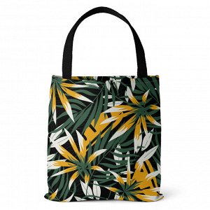 Пляжная холщовая сумка, принт "листья", цвет желтый/зеленый