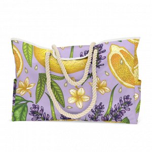 Вместительная пляжная сумка, принт "лимон, цветы", цвет сиреневый