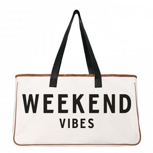 Пляжная холщовая сумка, с надписью "Weekend vibes", цвет бежевый