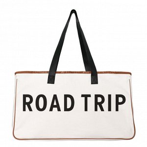 Пляжная холщовая сумка, с надписью "Road trip", цвет бежевый