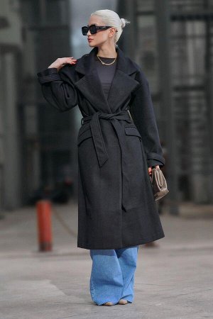 Черное длинное женское пальто оверсайз Mg1584