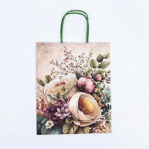 Пакет крафт "Цветы" 21 х 11 х 27 см