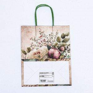 Пакет крафт "Цветы" 21 х 11 х 27 см