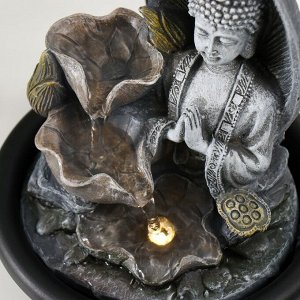Фонтан настольный от сети, подсветка "Будда в лотосах" 16х16х19 см