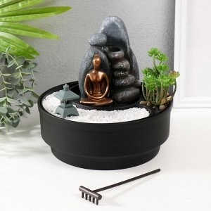 Фонтан настольный, японский сад камней «Сад камней», от сети с подсветкой, 21x21x21 см