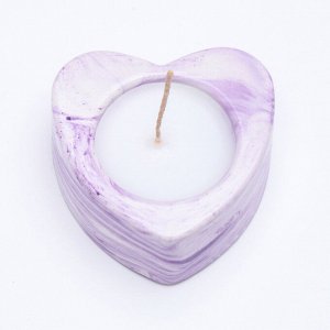 Свеча "Сердце малое. Мрамор" в подсвечнике из гипса, 7х3см,мрамор с фиолетовыми полосками
