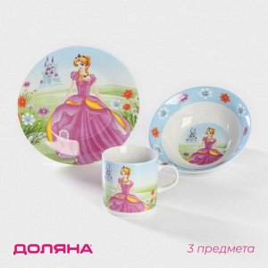 Набор детской посуды из керамики Доляна «Волшебница», 3 предмета: кружка 230 мл, миска 400 мл, тарелка d=18 см, белый