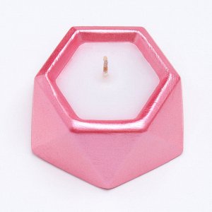 Свеча "Шестиугольник. Мрамор" в подсвечнике из гипса малый,7х3,5см,розовый