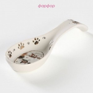 Подставка под ложку Доляна «Коты-аристократы», 21.5x7.5 см, фарфор, белая