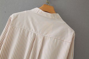 Женское платье рубашка, цвет хаки, принт "полоска", с поясом