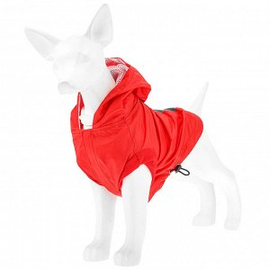 "Пэт тойс (Pet toys)" Одежда для собаки "Плащ" с капюшоном, на липучке, светоотражающая полоска, р-р XL, длина спинки 34см/обхват груди 52см/обхват шеи 38см, цвет-красный, плащевка (Китай)