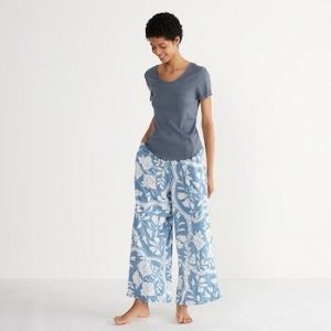 UNIQLO Princesse Tam Tam - легкие штаны с ботаническим узором - 64 BLUE