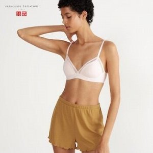 UNIQLO Princesse Tam Tam - бескаркасный бюстгальтер с кружевной оборкой - 01 OFF WHITE